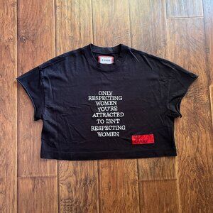 CHNGE Black Cropped Graphic Tee – “Respect Women” Quote